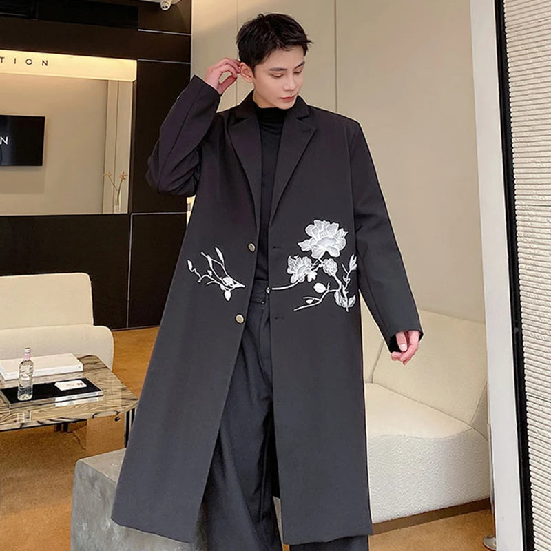 Black Chinese Embroidery Long Coat