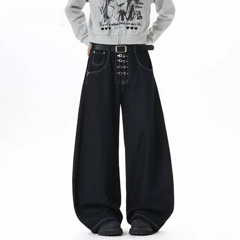 Color Metal Decor Wide Leg Jeans