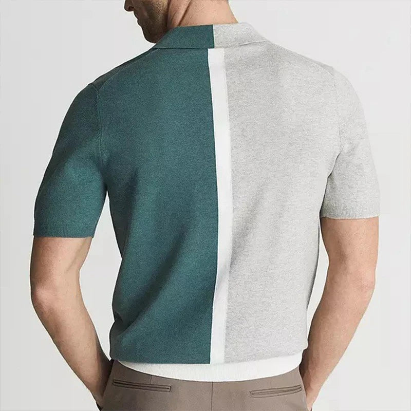 Casual Knitted Patchwork Colo Polo Shirt