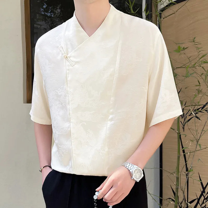 Shine Side Knotted Chinese Jacquard Shirt