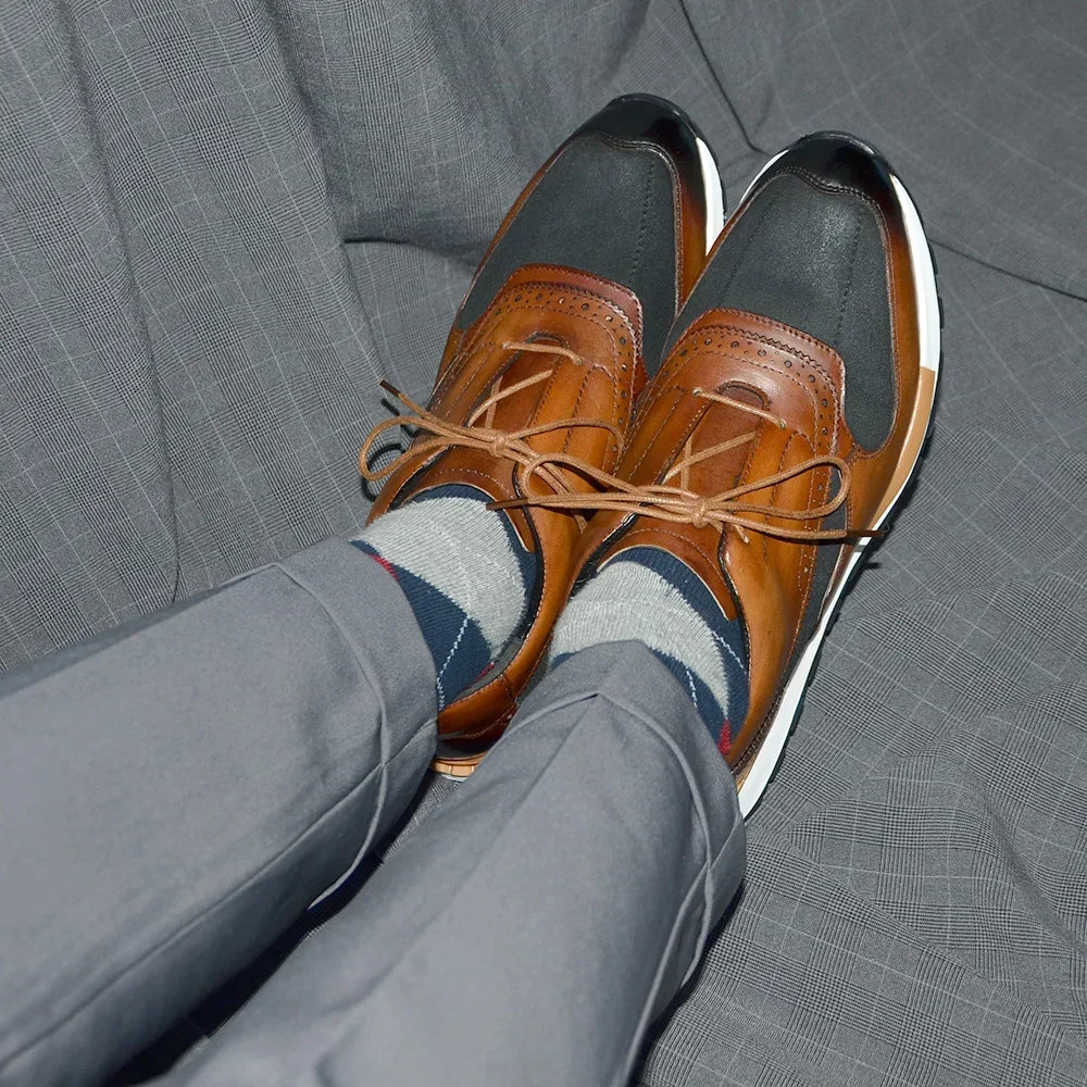 Cloth Patchwork Brown Brogue Shoes