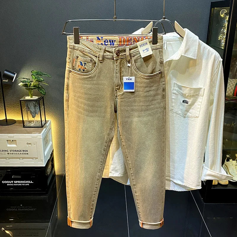 Embroidery Letter on Pocket Retro Jeans