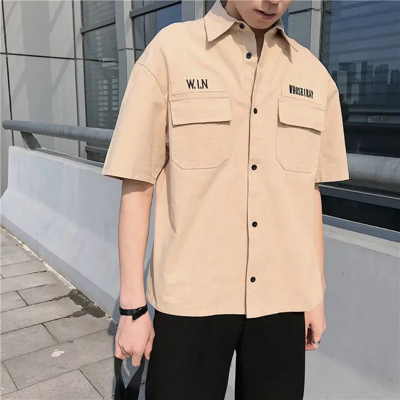 Solid Pocket Letter Short Sleeve Shirt