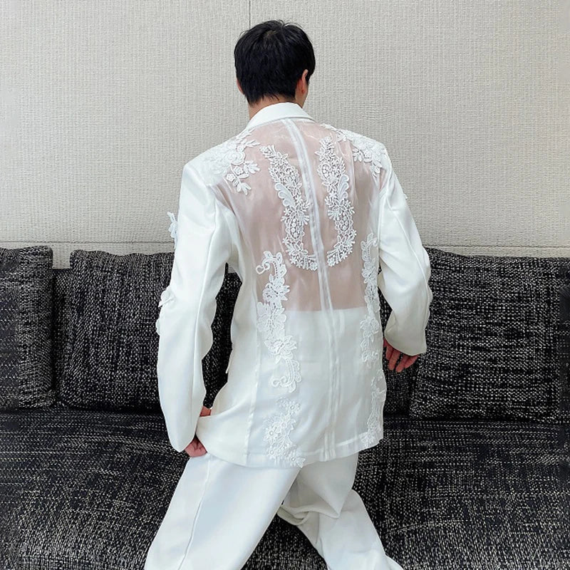 Back Transparent Splicing Embroidered Suit