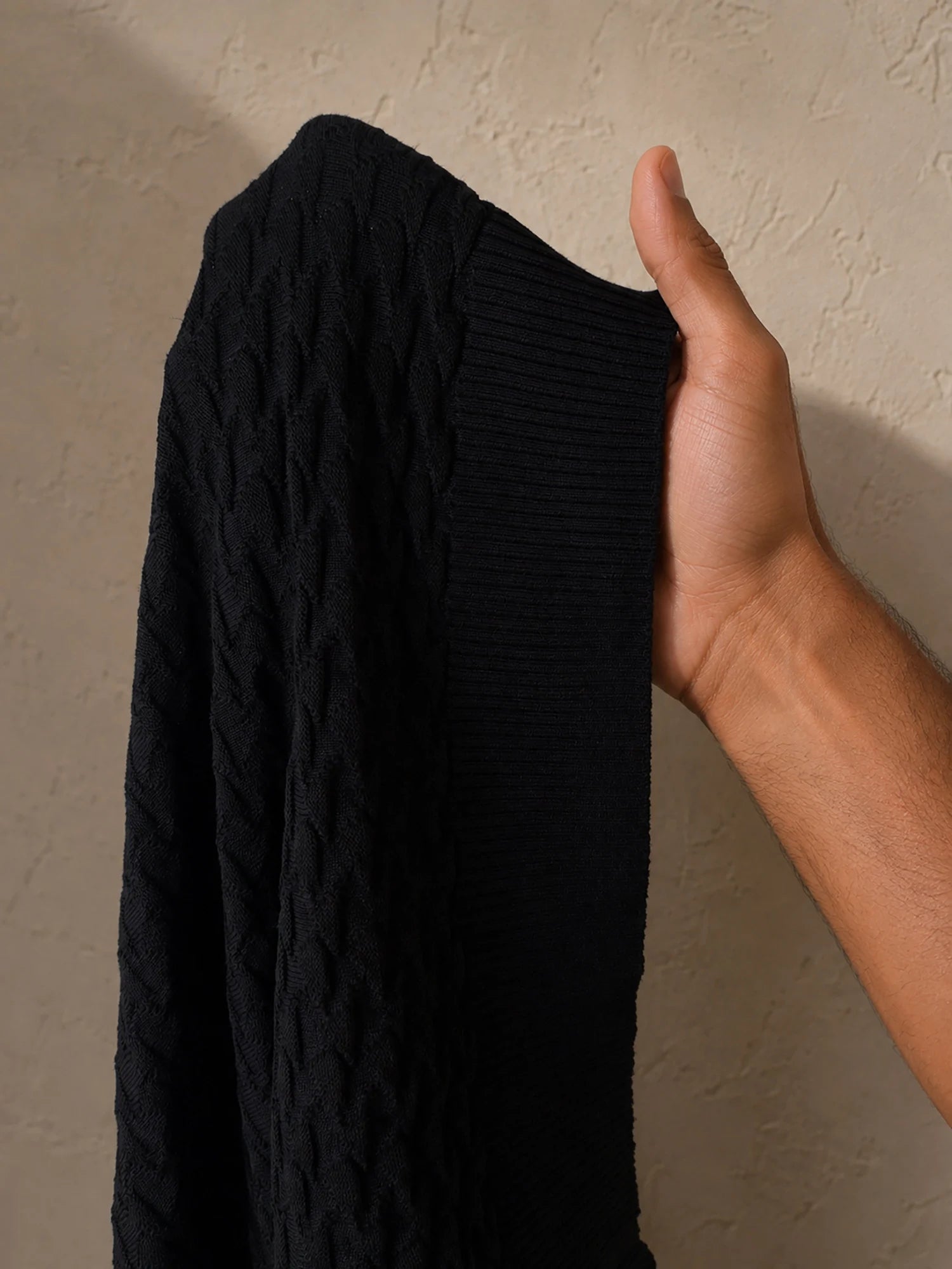 Men's Textured Knitted Zipper Polo Shirt