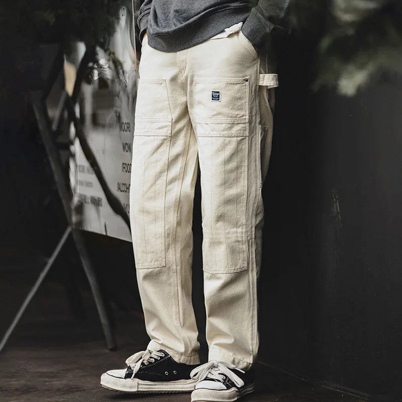 Multi Pockets White Baggy Pants