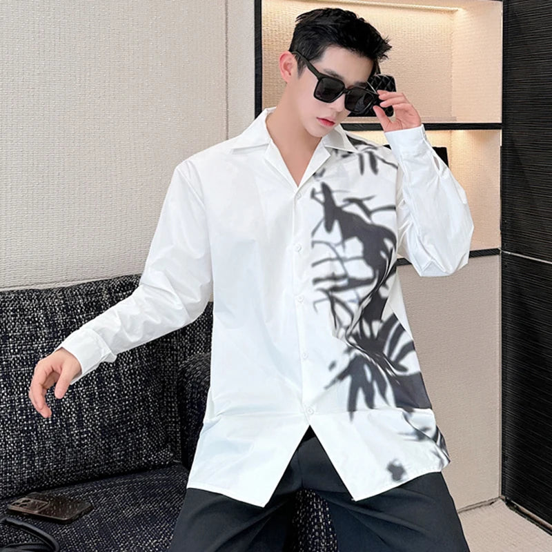 Ink Painting Printing Lapel Loose Shirt