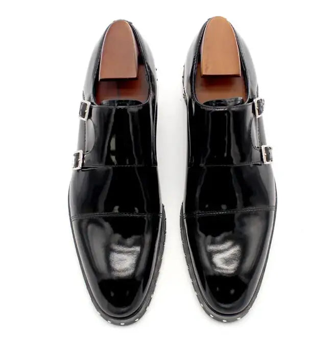 Classic Monk Strap Leather Rivets Shoes