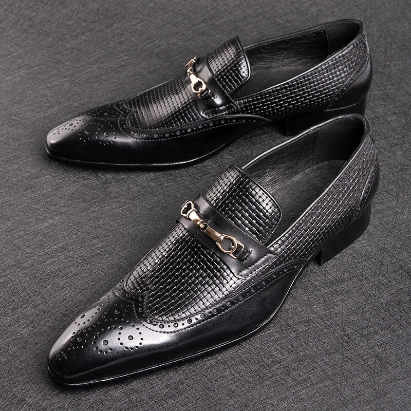 Black Woven Formal Dress Loafers Shoes