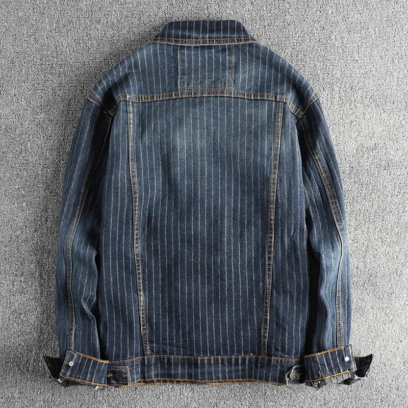 Striped Pattern Cotton Denim Jacket