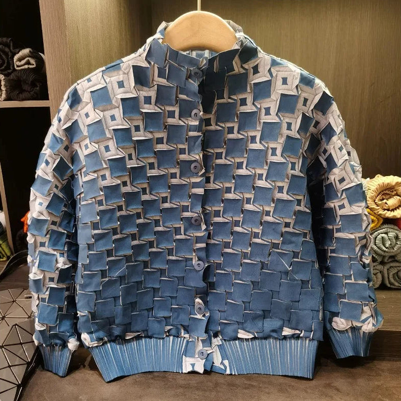 3D Pleated Color-Block Jacket