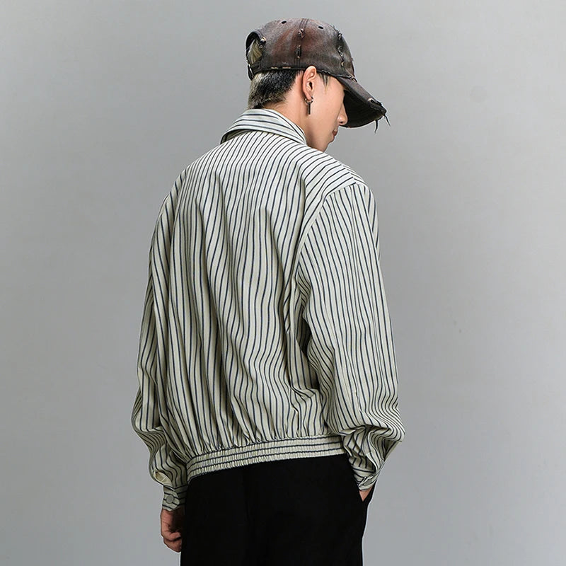 Stripe Lapel Zipper Design Jacket