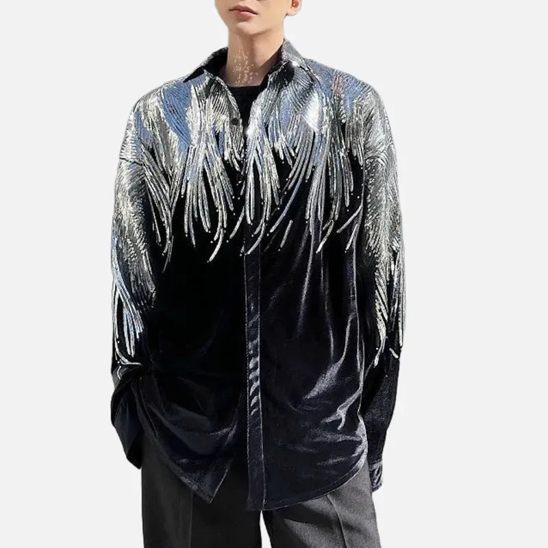 Patchwork Embroidery Sequin Velvet Shirt