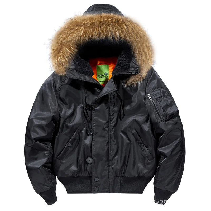 Padded Fur Hooded Bomber Jacket