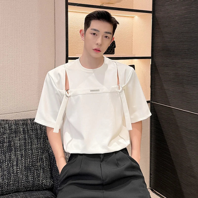 Round Neck Hollow-Out Buckle T-Shirt