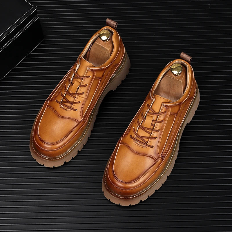 Lace-Up Solid Genuine Leather Shoes