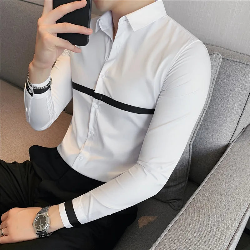 Ribbon Decor Slim-Fit Long Sleeve Shirt