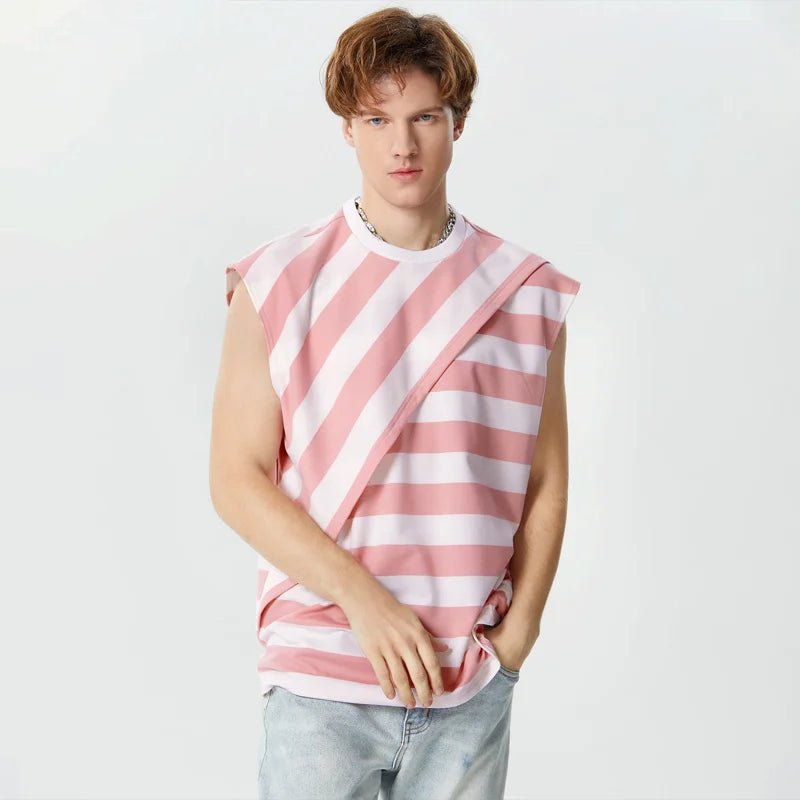 Pink Striped Layered Design Tank Top