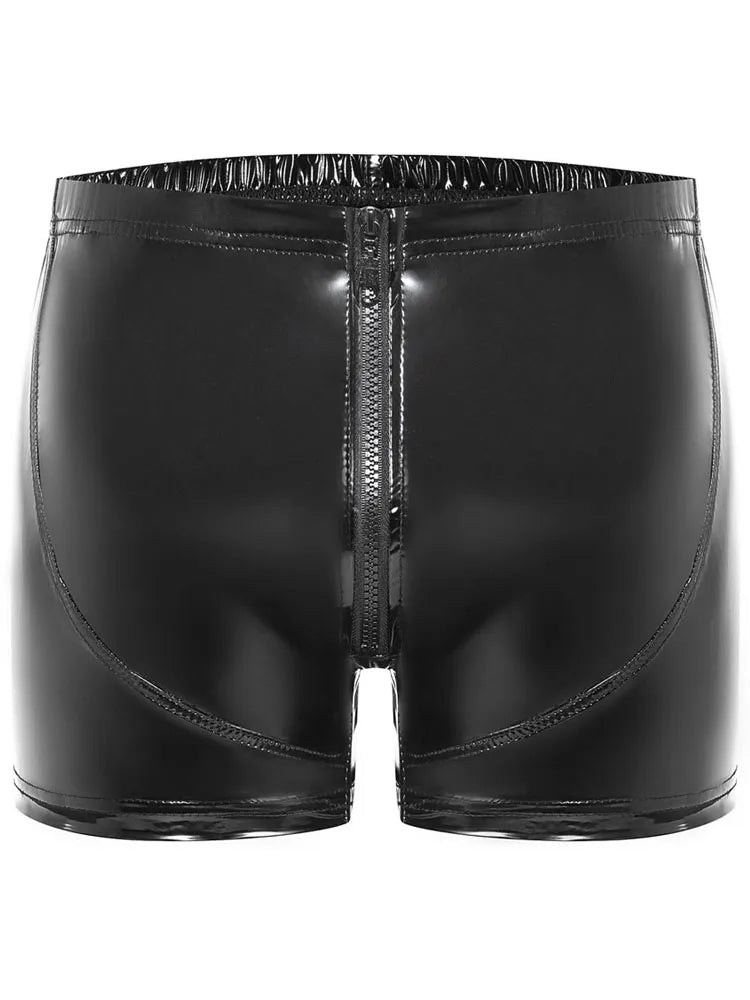 Shiny PU Leather Zipper Boxer