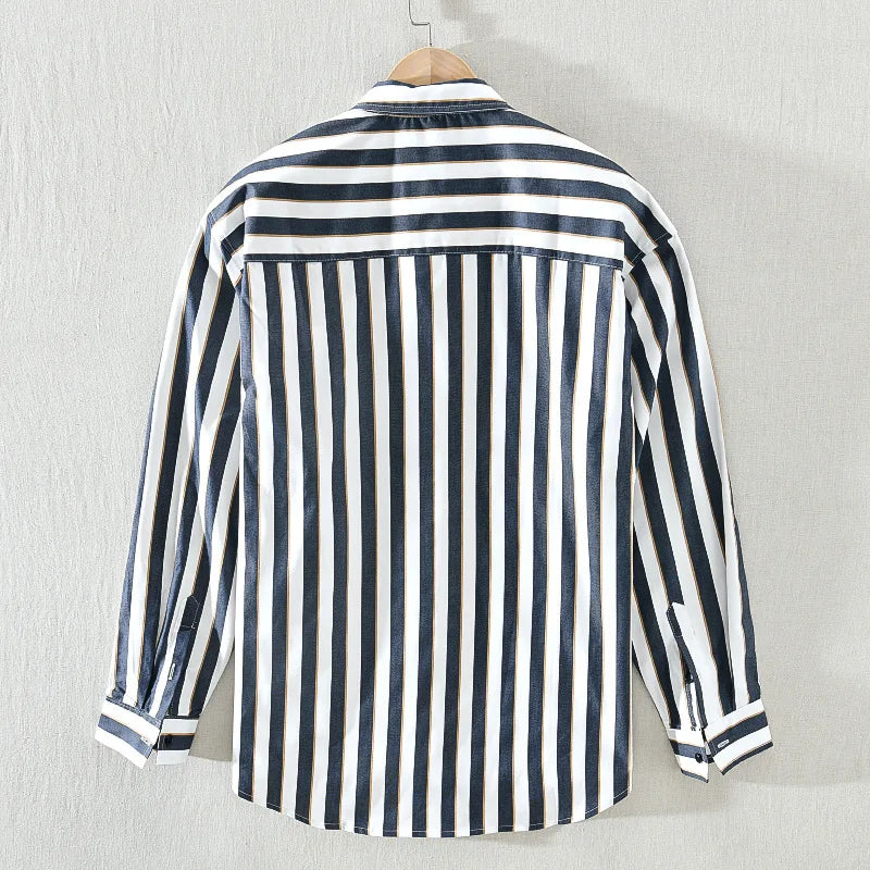 Navy Blue White Striped Shirt