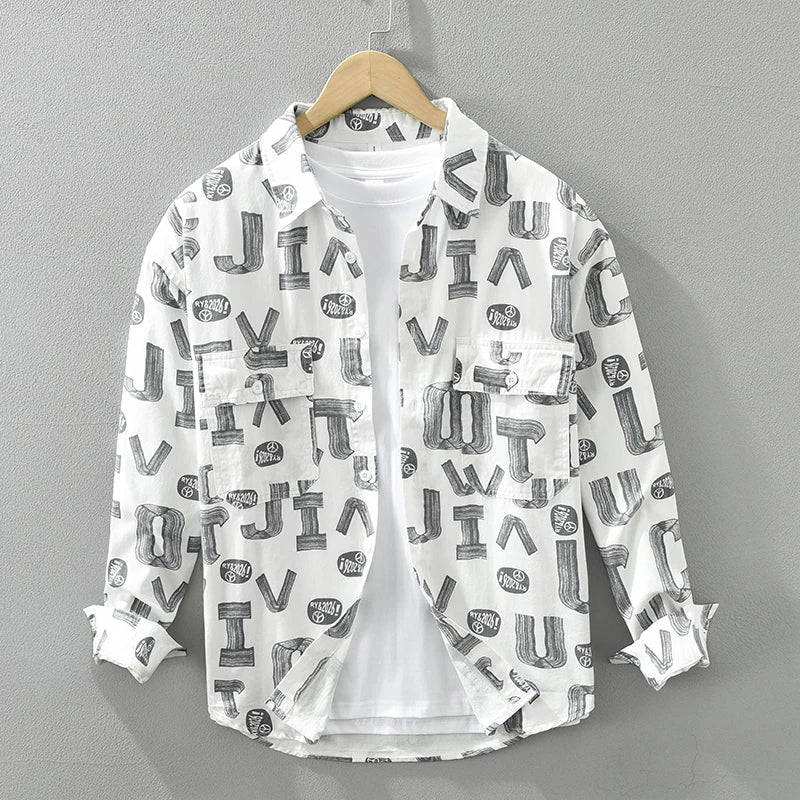 Letter Print Long Sleeve Cotton Shirt