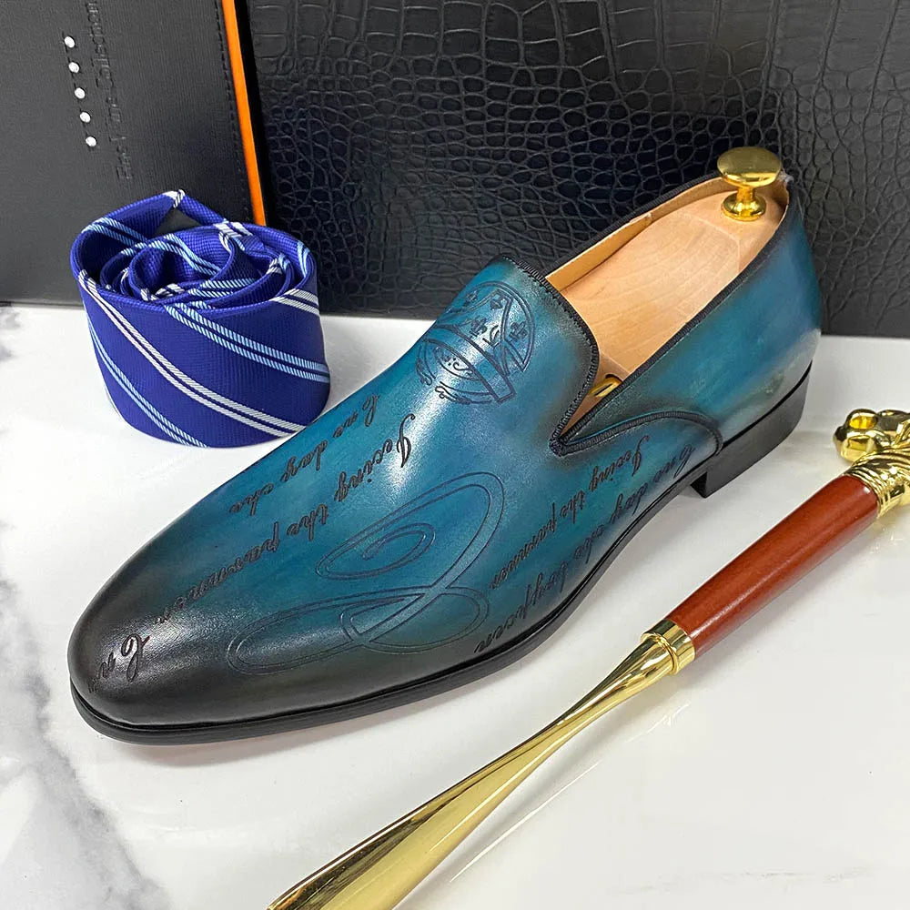 Hand-Painted Engraving Leather Loafers