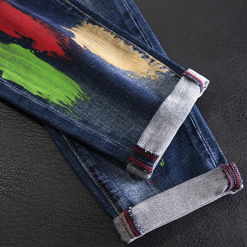 Spray Paint Printed Graffiti Ripped Jeans