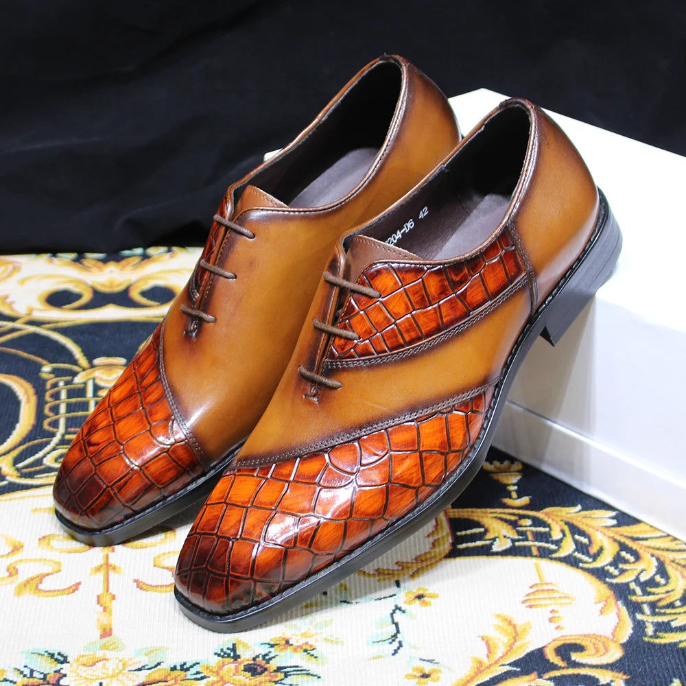 Alligator Pattern Oxford Brogue Men Shoes