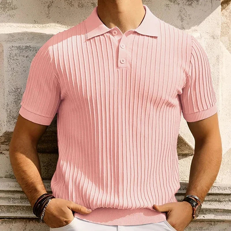 Striped Knitted Short Sleeve Polo Shirt