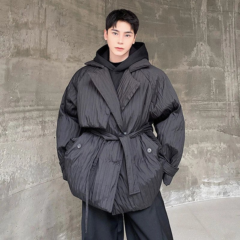 Black Loose Pleated Niche Design Parka