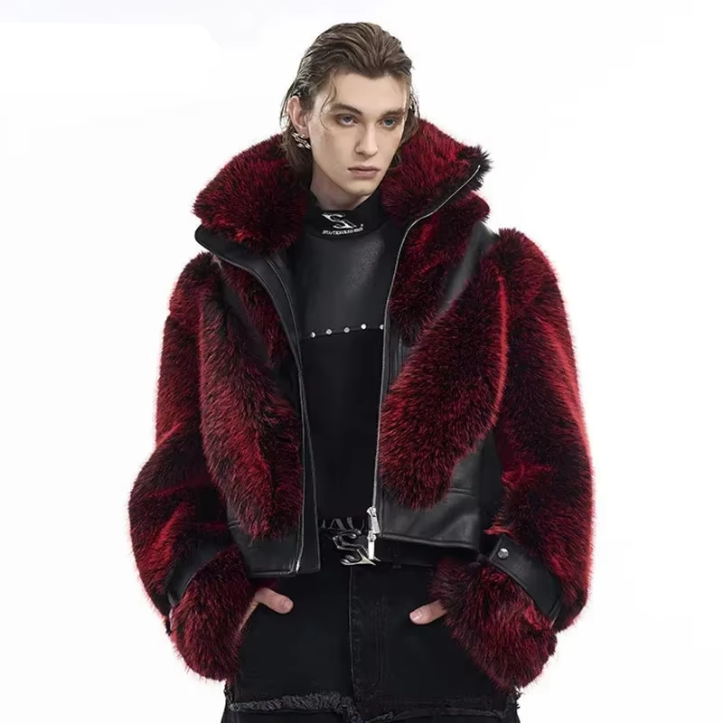 Leather Patchwork Imitation Fur Jacket