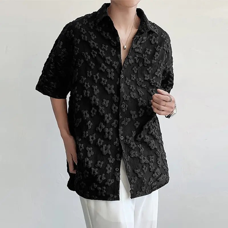 Flower Jacquard Loose Polyester Shirt