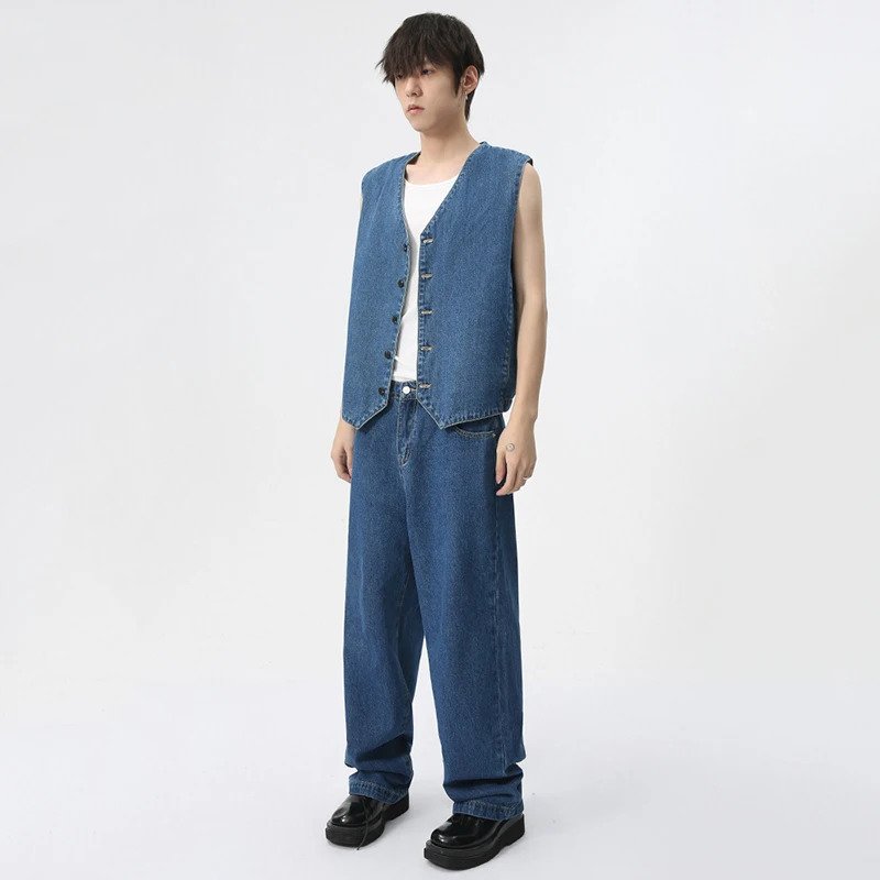 Blue Jeans Denim Vest Pants Set