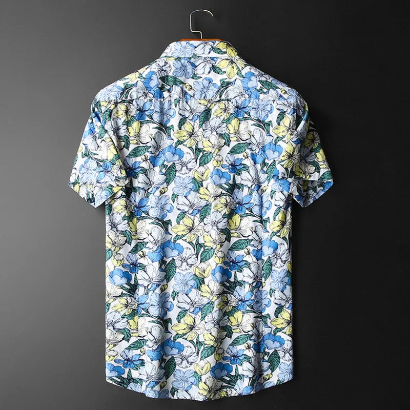 Casual Blue Flower Pattern Print Shirt