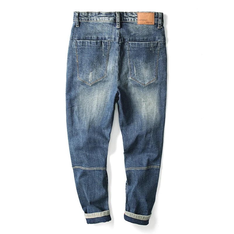 Retro Blue Loose Patchwork Jeans