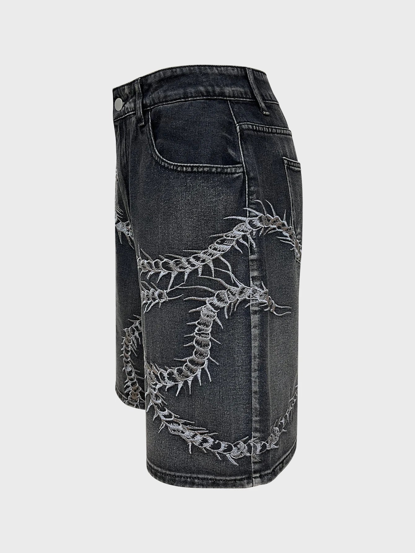 Embroidery Centipede Loose Denim Shorts