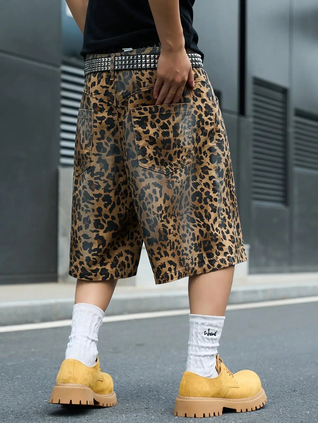 Leopard Print Baggy Denim Shorts