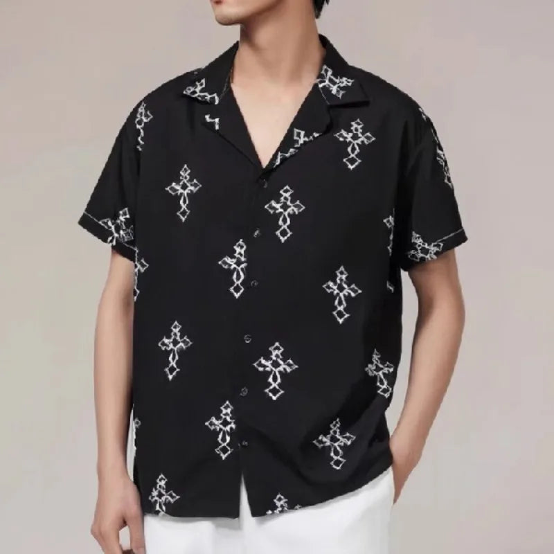 Black Cross Printed Pattern Shirt