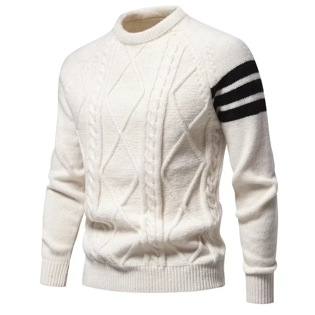 Solid One Side Striped Knitted Sweater