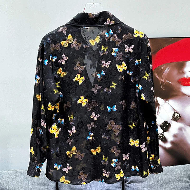 Black Butterflies Pattern Thin Shirt