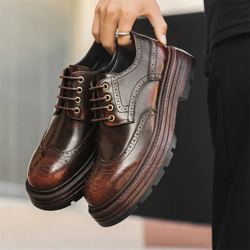 Retro Style Round Toe Genuine Leather Shoes