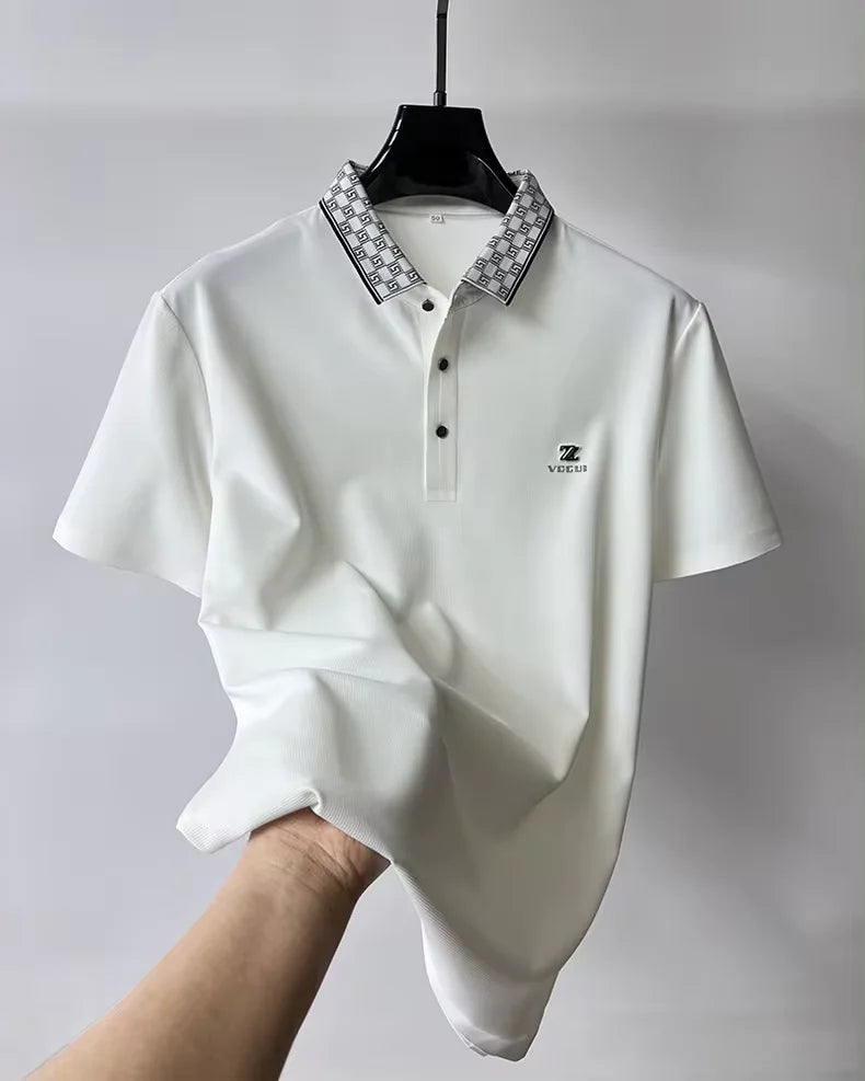 Monogram Collar Casual Men's Polo Shirt