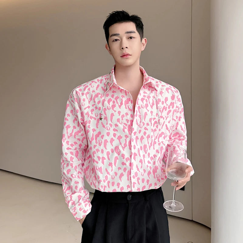 Pink Casual Printing Lapel Chain Shirt