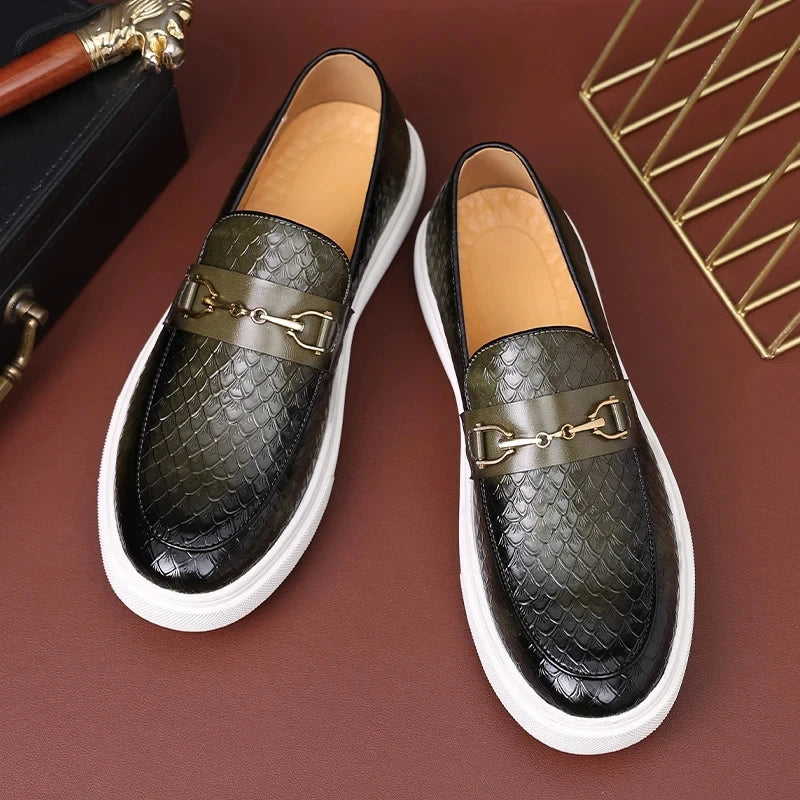 Snakeskin Metal Appliques Retro Loafers