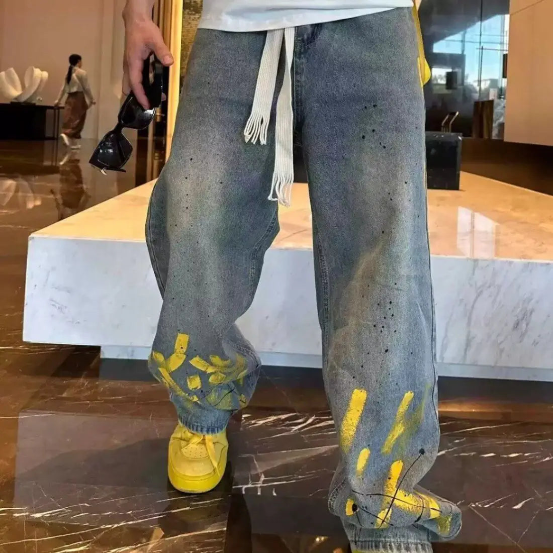 Yellow Painted Design Casual Jeans