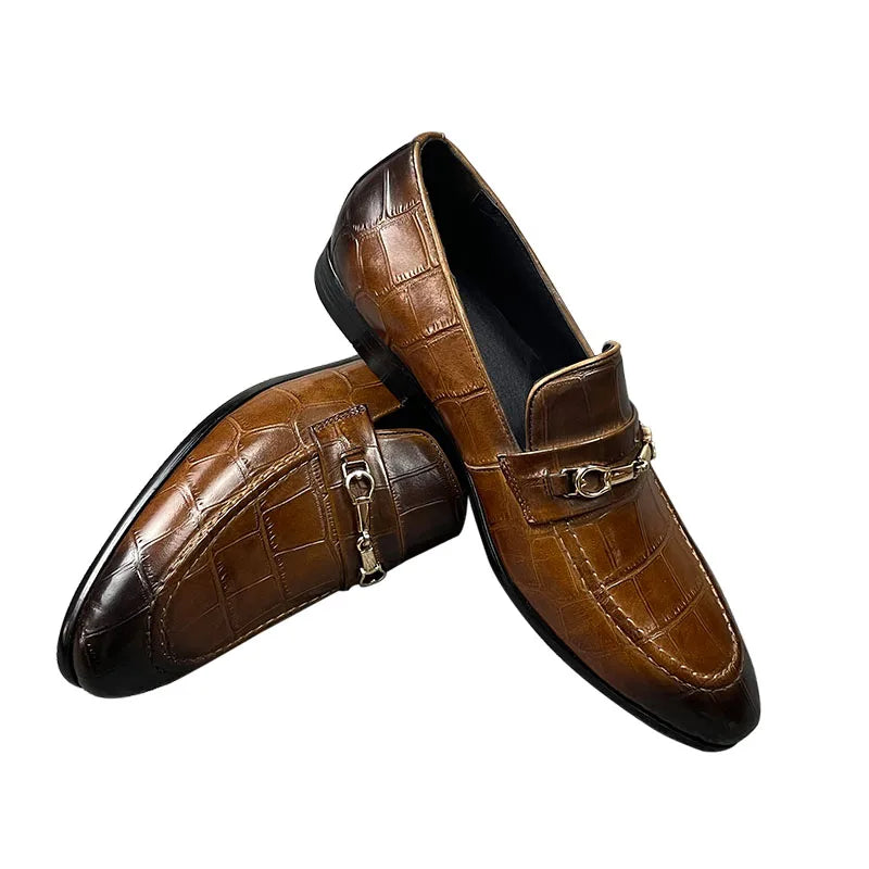 Men's Genuine Leather Crocodile-Print Loafers