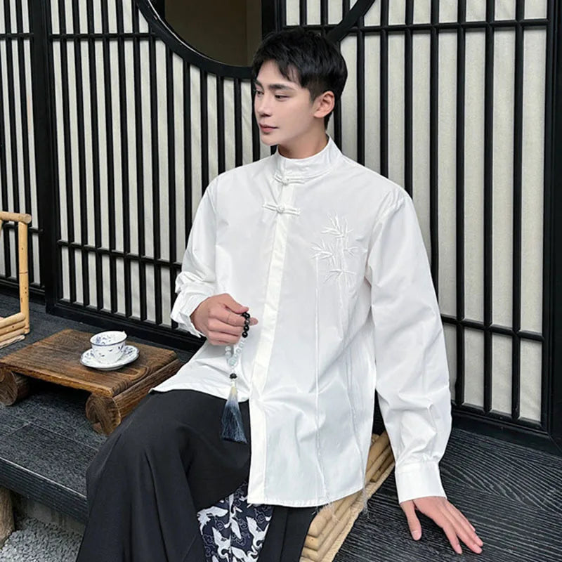 Solid Chinese Style Embroidery Shirt