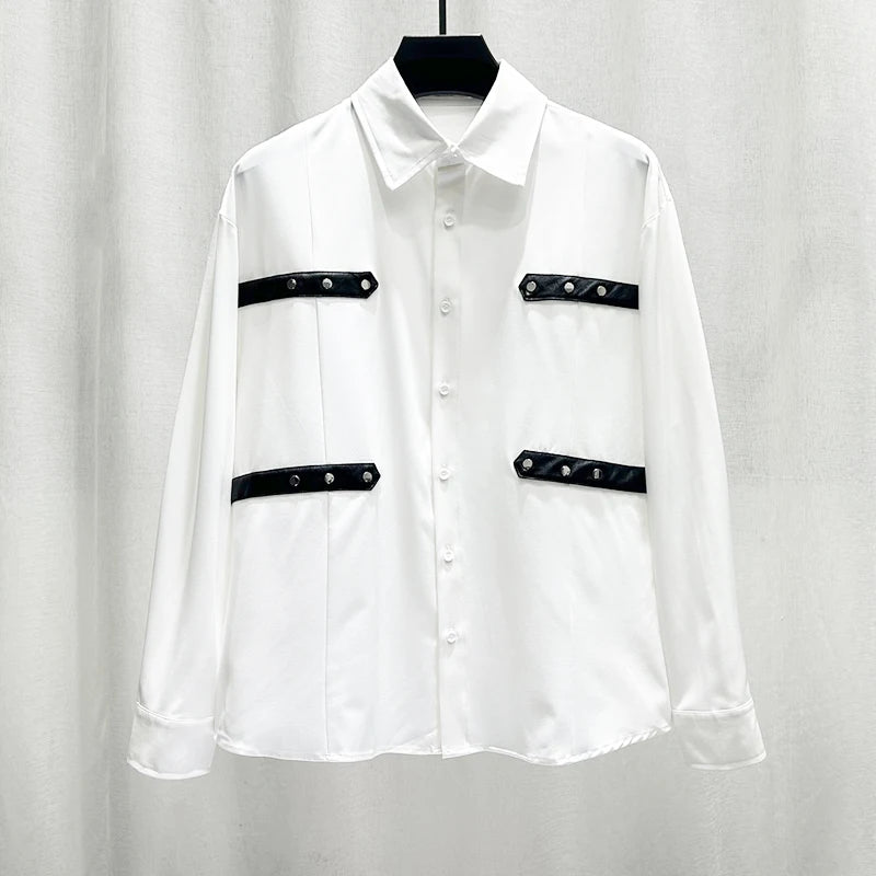 Splicing Belt Rivet Loose Shirt