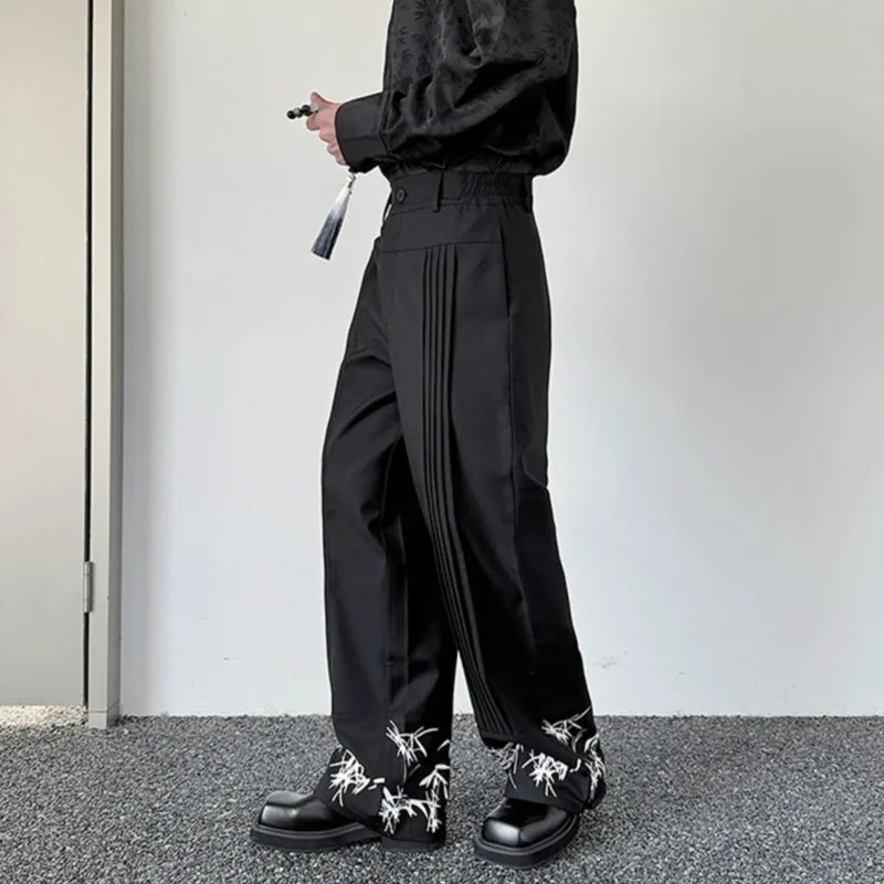 Black Pleated Design Loose Pants