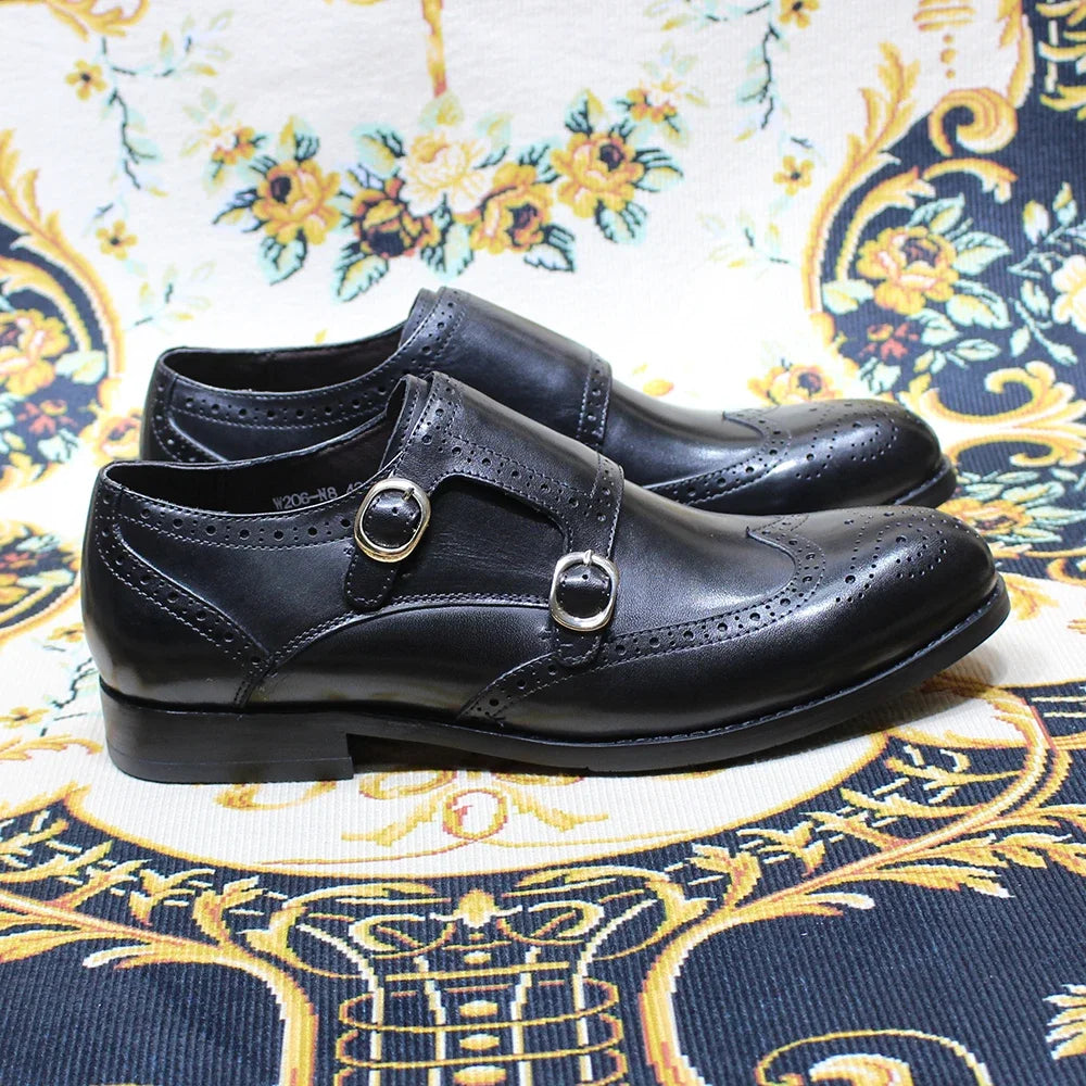 Genuine-Leather Double Buckle Monk Strap Shoes